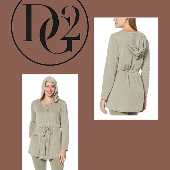 DG2 by Diane Gilman Tops - DG2 DIANE GILMAN DOWNTIME BURN-OUT FRENCH TERRY TIE WAIST HOODIE BNWT SIZE 1X